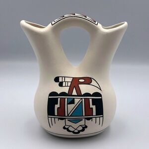VTG Native American Navajo AZ Hand Painted Mini Wedding Vase Kokopelli Design
